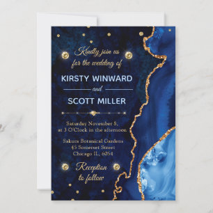Invitation Nuit de noces en agate et marbre bleu marine et pa