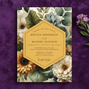 Invitation Nuit de noces florale à la moutarde