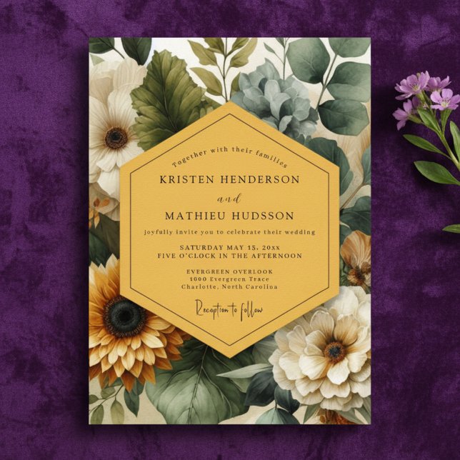 Invitation Nuit de noces florale à la moutarde (Créateur téléchargé)