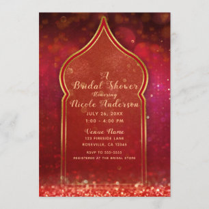 Invitation Nuit de noces marocaine rouge et or pour une marié