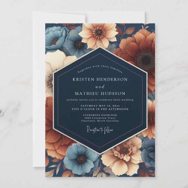 Invitation Nuit de noces romantique d'automne à fleurs bleues (Devant)