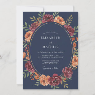 Invitation Nuit de noces romantique Navy Rose Bloom