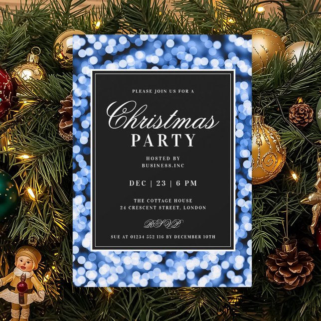 Invitation Nuit de Noël Navy Glam Fête de fin d'année (Navy Christmas Glam Lights Holiday Party Invitation)