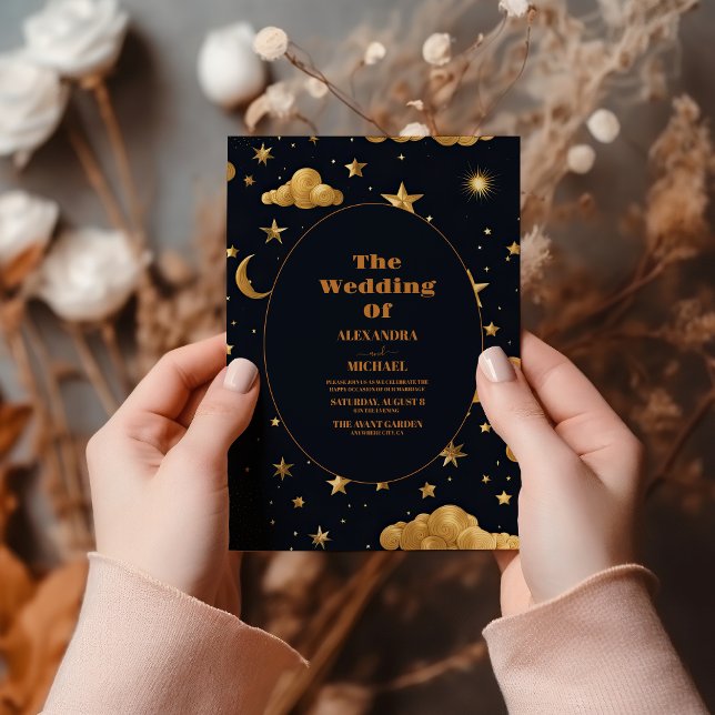 Invitation Nuit de rêve bleu marine de la mi-été Mariage céle (Créateur téléchargé)