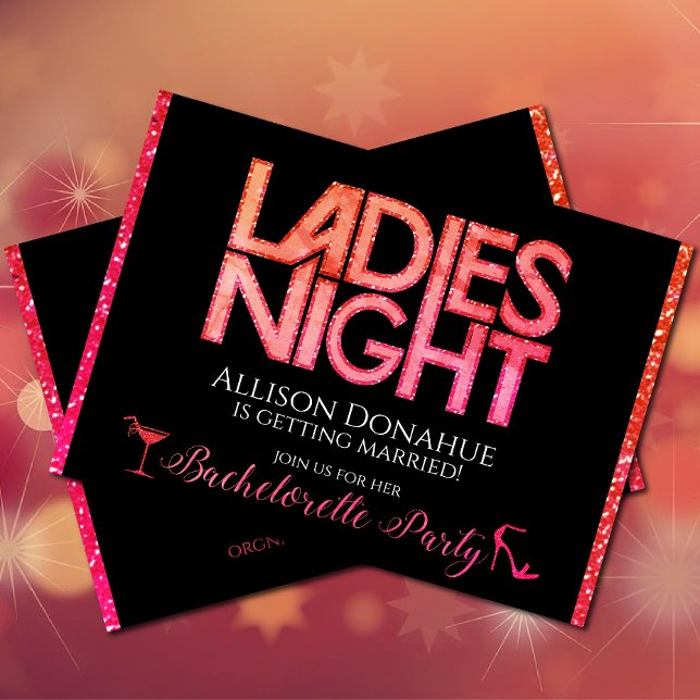 Invitation Nuit des dames (Ladies Night Bachelorette party with bright pink and orange coloring)