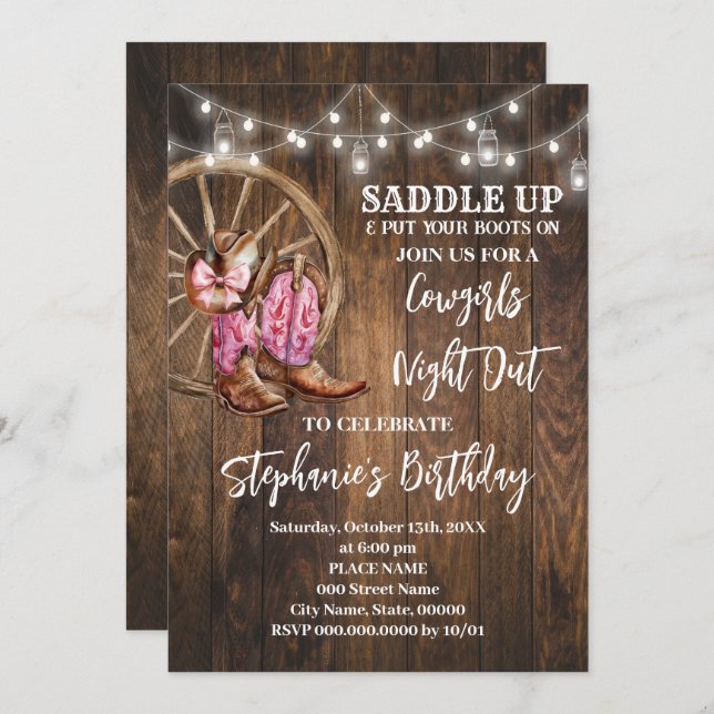 Invitation Nuit des filles dans l'ouest rose Anniversaire (Devant / Derrière)