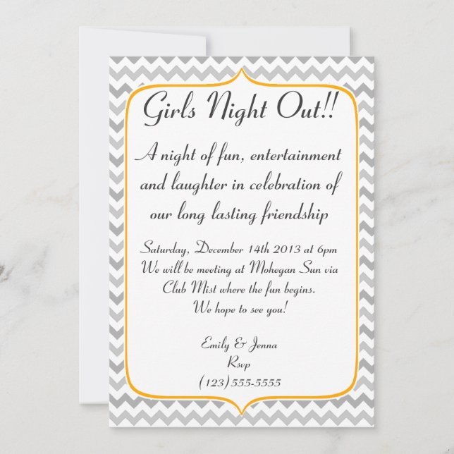 Invitation Nuit des filles de Neon Orange et Grey Chevron (Devant)