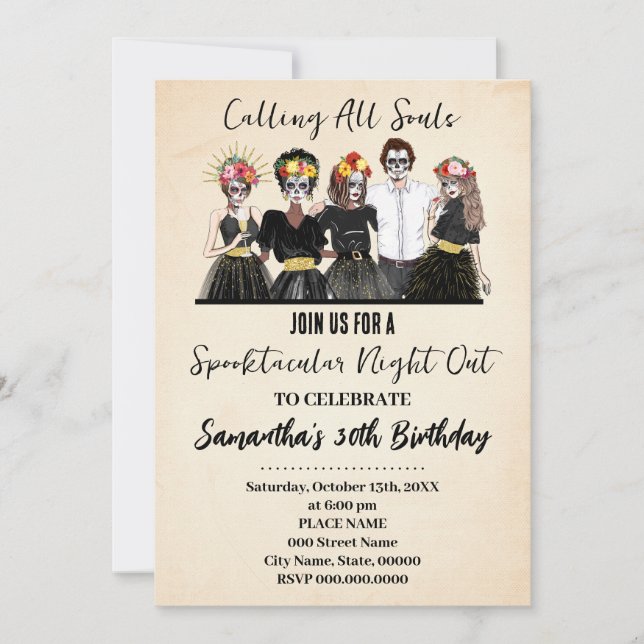 Invitation Nuit des Filles d'Halloween Jour de l'Anniversaire (Devant)
