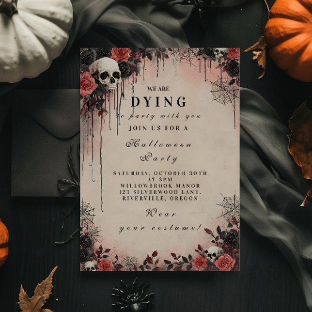 Invitation Nuit d'Haunted Crimson Roses Halloween (Créateur téléchargé)