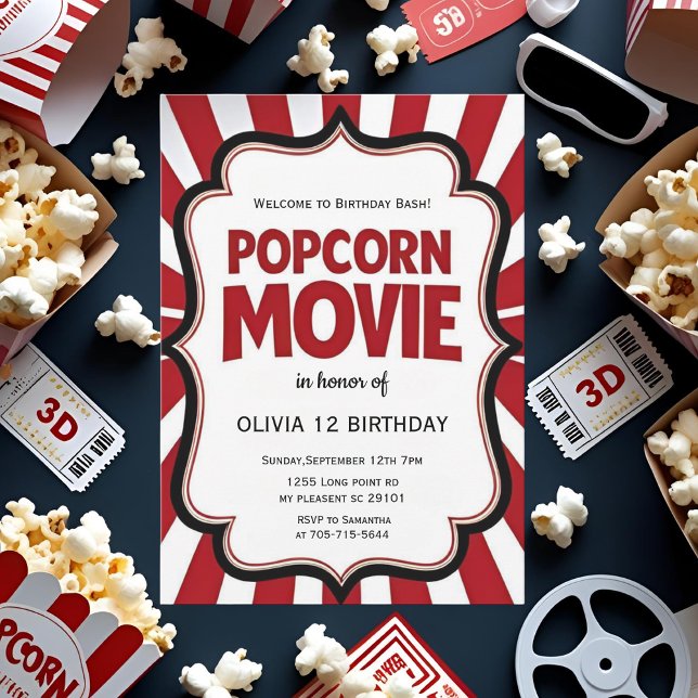 Invitation Nuit du film Popcorn Anniversaire | Fête du Théâtr (Créateur téléchargé)