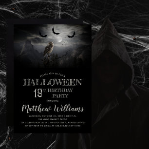 Invitation Nuit Eerie Owl Bats Halloween 19ème anniversaire f