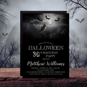 Invitation Nuit Eerie Owl Bats Halloween 30e fête d'anniversa