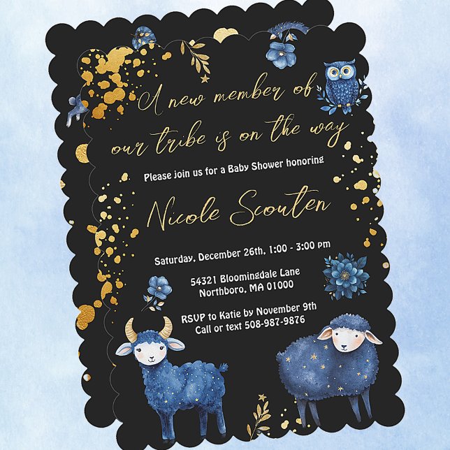 Invitation Nuit Enchantée en Forêt Féerique : Un Bébé est en  (Adorable dreamy celestial woodland animals baby shower personalized baby shower invitations)