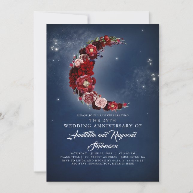 Invitation Nuit et Floral Moon Mariage Anniversaire (Devant)