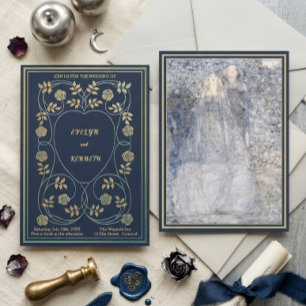 Invitation Nuit Éthérée Navy et Or Vintage Céleste