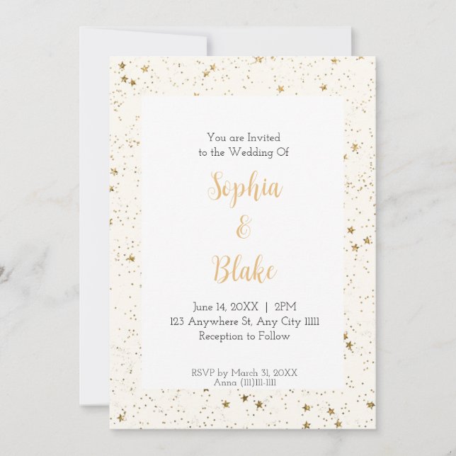 Invitation Nuit étoilée céleste en or doux pour mariage (Devant)