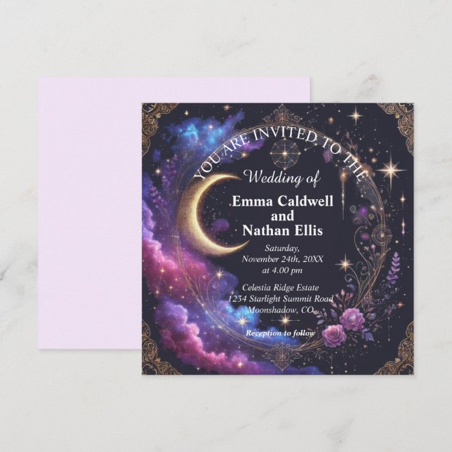 Invitation Nuit étoilée de mariage (Devant / Derrière)