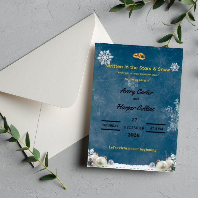 Invitation Nuit étoilée d'hiver "Écrit dans les étoiles" Mari (Winter Starry Night "Written in the Stars" Wedding)