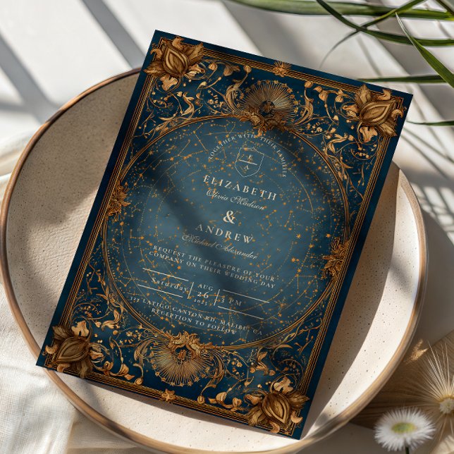 Invitation Nuit étoilée dorée de mariage (Créateur téléchargé)