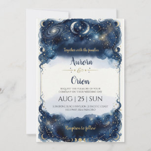 Invitation Nuit étoilée mariage aquarelle bleu marine