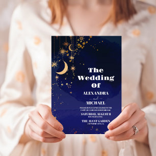 Invitation Nuit étoilée mariage bleu marine paillettes argent