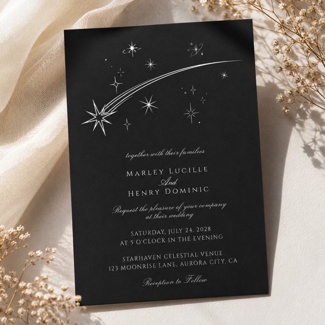 Invitation Nuit étoilée Mariage céleste noir et blanc (Créateur téléchargé)