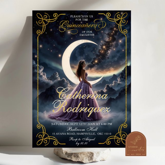 Invitation Nuit étoilée Quinceañera Violet (Créateur téléchargé)