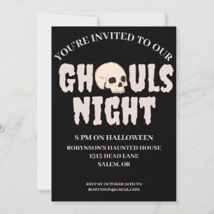 Invitation Nuit Gouls Noir & Blanc Halloween Costume Party