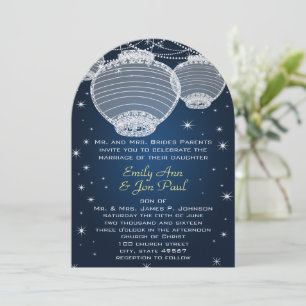 Invitation Nuit Mariage Marine Jaune Lanternes Argent Étoiles