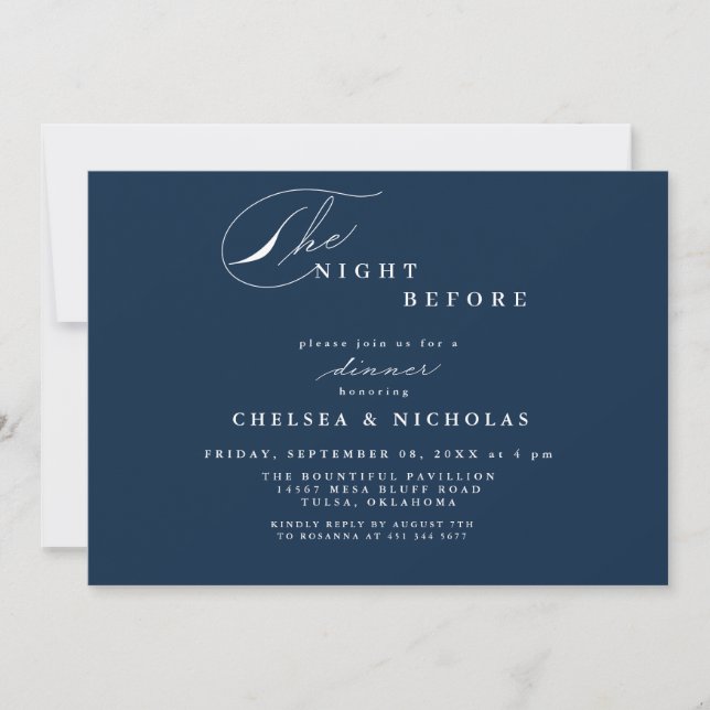 Invitation Nuit Moderne Bleu Marine Avant le Dîner (Devant)