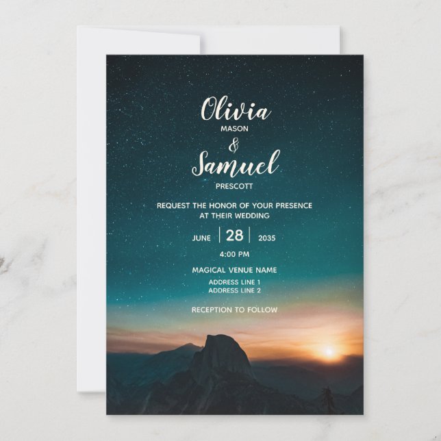 Invitation Nuit moderne Sky Mountain Galaxy Sunrise Mariage (Devant)