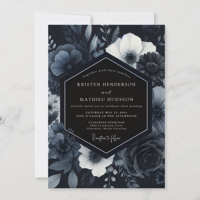 Invitation Nuit Navale Fleurie Mariage Opulent (Devant)
