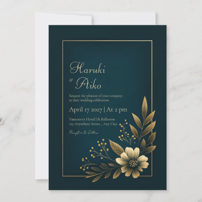 Invitation Nuit navale or botanique mariage (Devant)