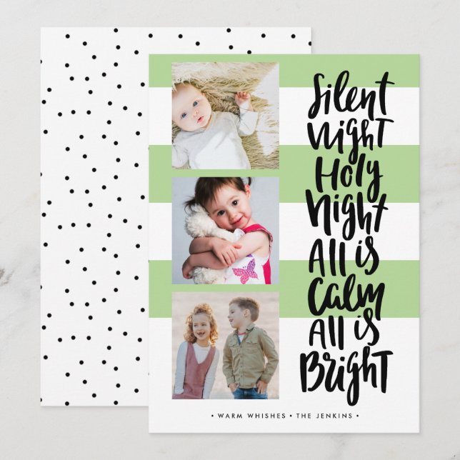 Invitation Nuit silencieuse trois vacances photo Noël Vert (Devant / Derrière)