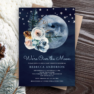 Invitation Nuit Sky Boho Aquarelle Floral Moon Baby shower