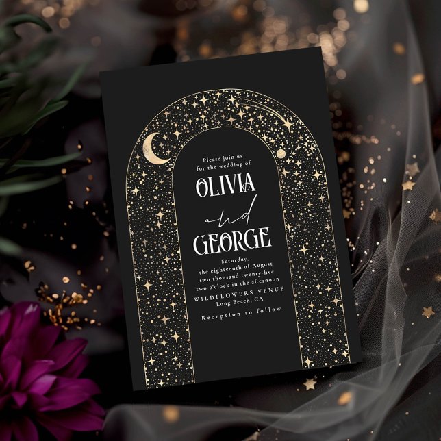 Invitation Nuit Sky Stars Celestial Romantique Black Mariage (Celestial Night Sky Arch Black Wedding Invitations)