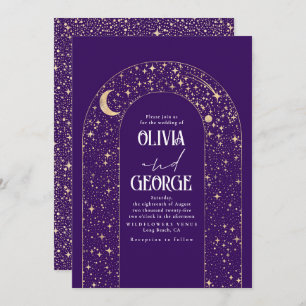 Invitation Nuit Sky Stars Celestial Romantique Violet Mariage