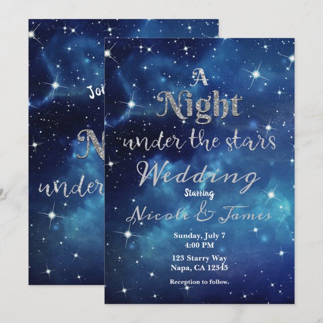 Invitation Nuit sous les étoiles Blue Starry Sky Mariage Invi (Devant / Derrière)
