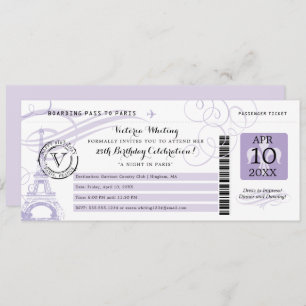 Invitation Nuit Tour Eiffel Lilac à Paris Fête d'anniversaire