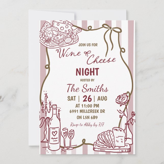 Invitation Nuit vin et fromage écriture Doodle (Devant)