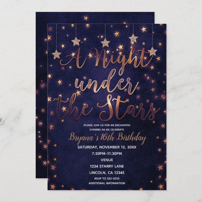 Invitation Nuit violet et or sous les étoiles Ciel céleste (Devant / Derrière)