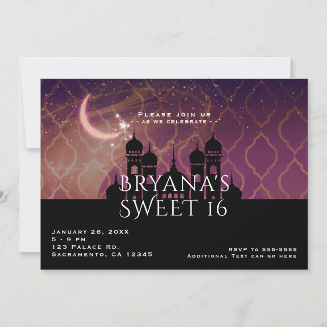 Invitation Nuits Arabes Clair de Lune Marocain Sweet 16  (Devant)
