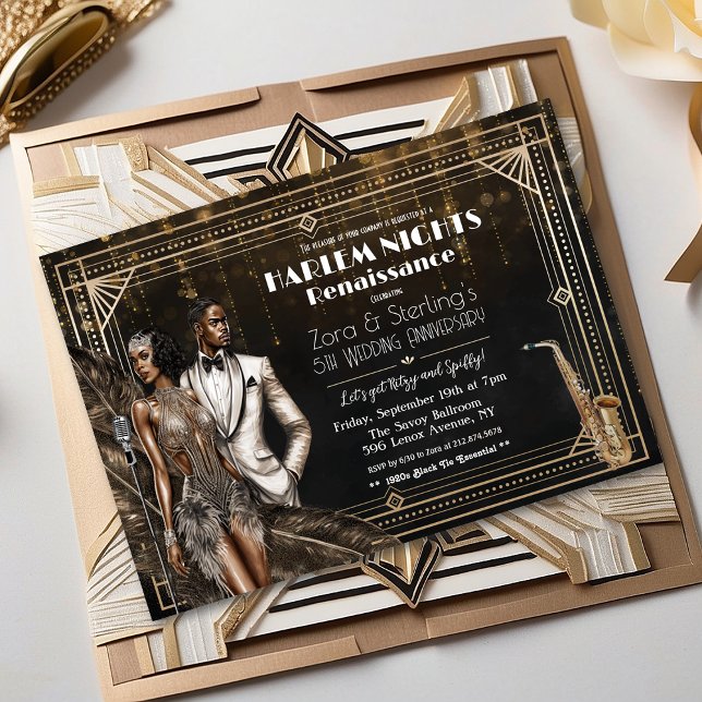 Invitation Nuits de Harlem Gatsby 1920 Afro-Américain  (Créateur téléchargé)
