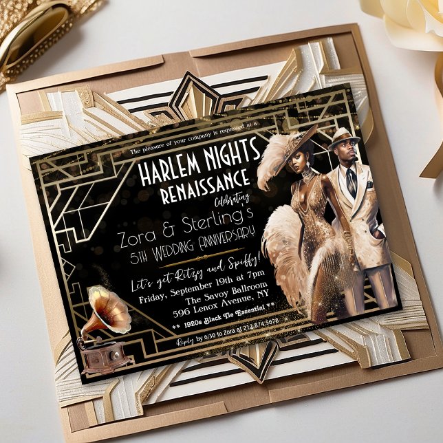 Invitation Nuits de Harlem Gatsby 1920 Afro-Américain  (Créateur téléchargé)