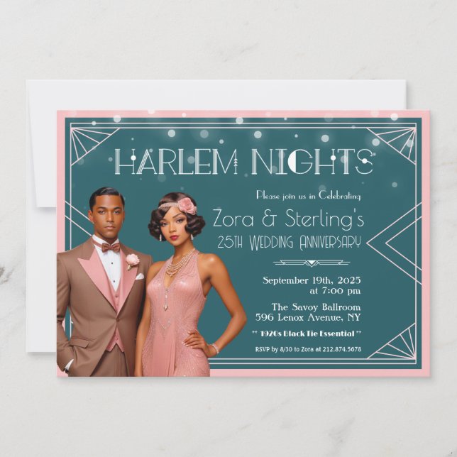 Invitation Nuits de Harlem Mariage Anniversaire Afro-Américai (Devant)