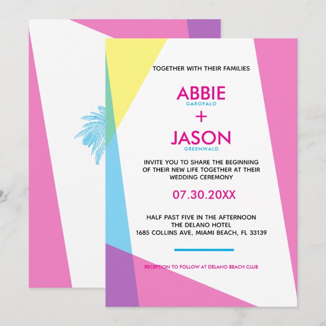 Invitation Nuits de Miami Mariage (Devant / Derrière)