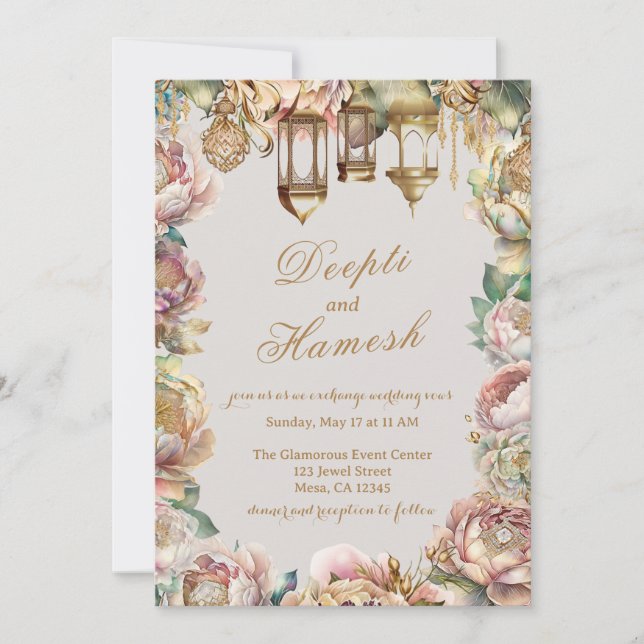 Invitation Nuits flamboyantes Arabian Pastel Floral Mariage (Devant)