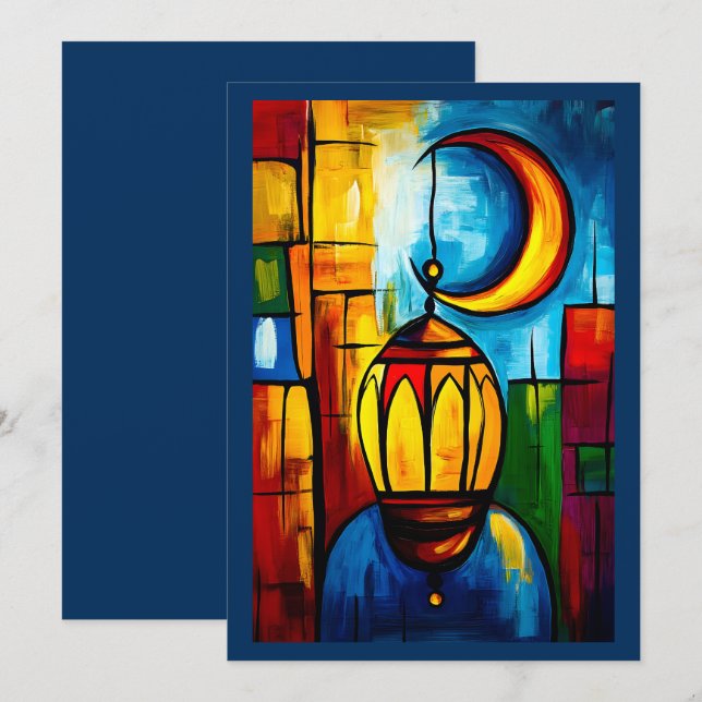 Invitation Nuits géométriques du Ramadan - Lune et lanternes  (Devant / Derrière)
