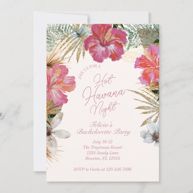 Invitation Nuits havanaises Bachelorette Tropicale  (Devant)