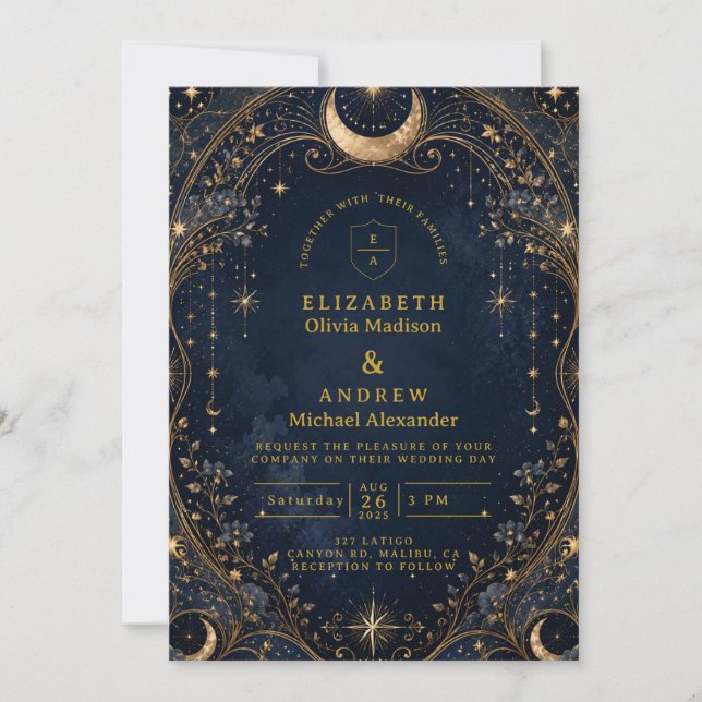 Invitation Nuits Stellaires Élégantes Mariage Céleste (Devant)